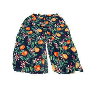 NWT G by Giuliana Women's Navy Orange Resort Floral Fruit Wide-Leg Pants Size 2X